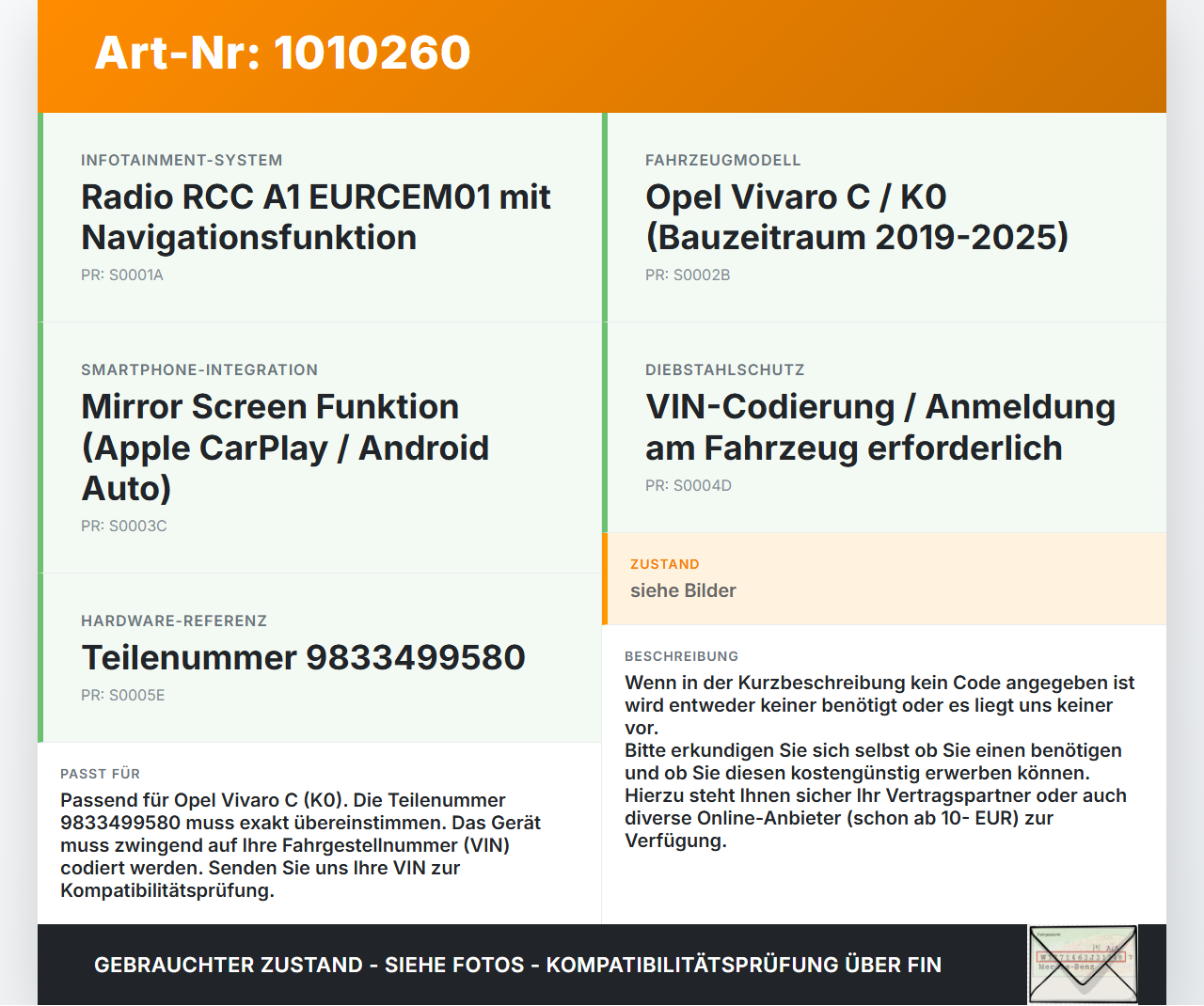 Opel Vivaro C K0 19-25 Navigationssystem Navi RCC A1 EURCEM01 Opel Vivaro C K0 19-25 19.08.2020 9833499580... Vorschau 3