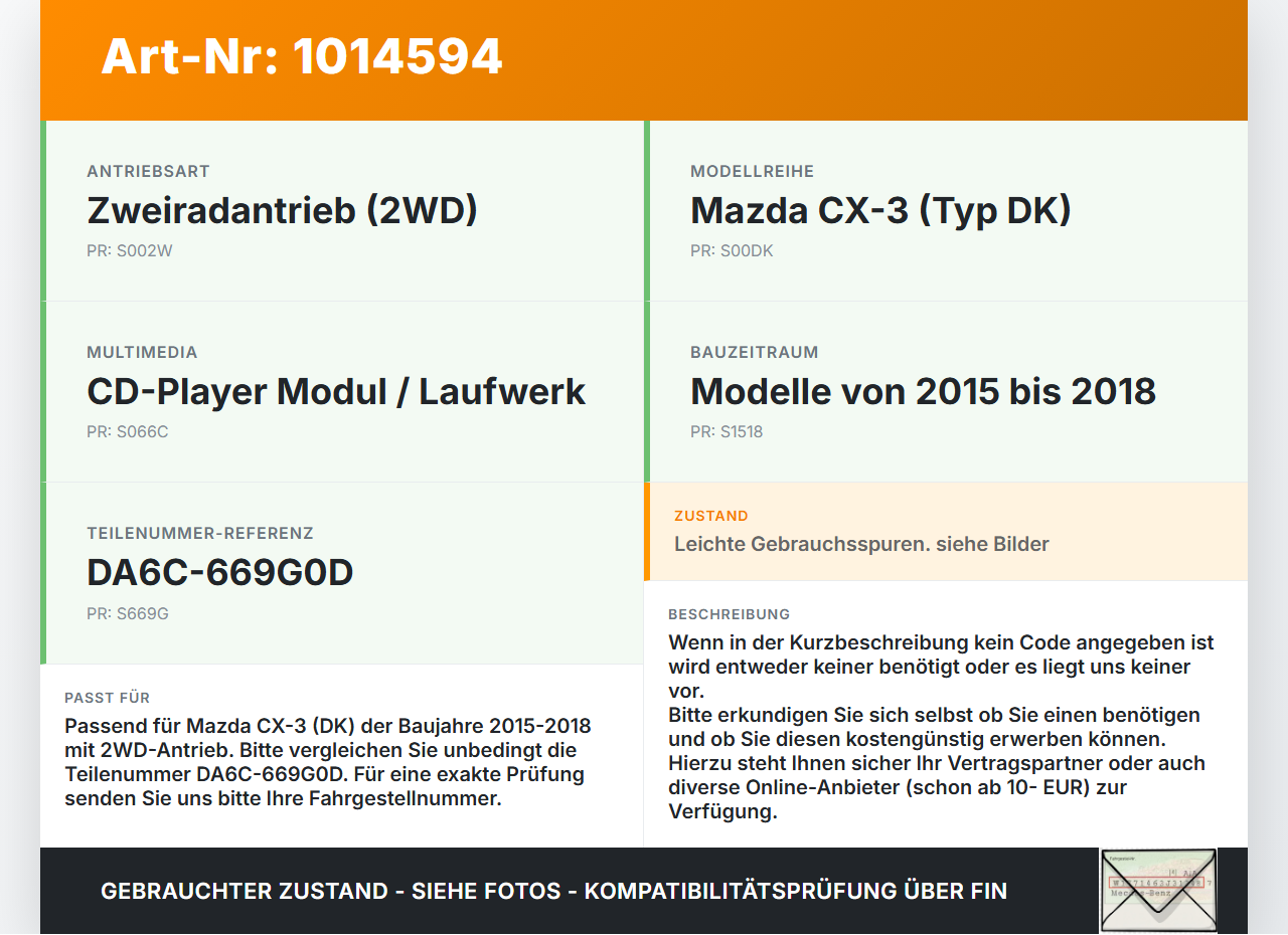 Mazda CX-3 DK 15-18 CD Player Mazda CX-3 DK 15-18 11.05.2017 DA6C-669G0D 904534497446 gebraucht Vorschau 3
