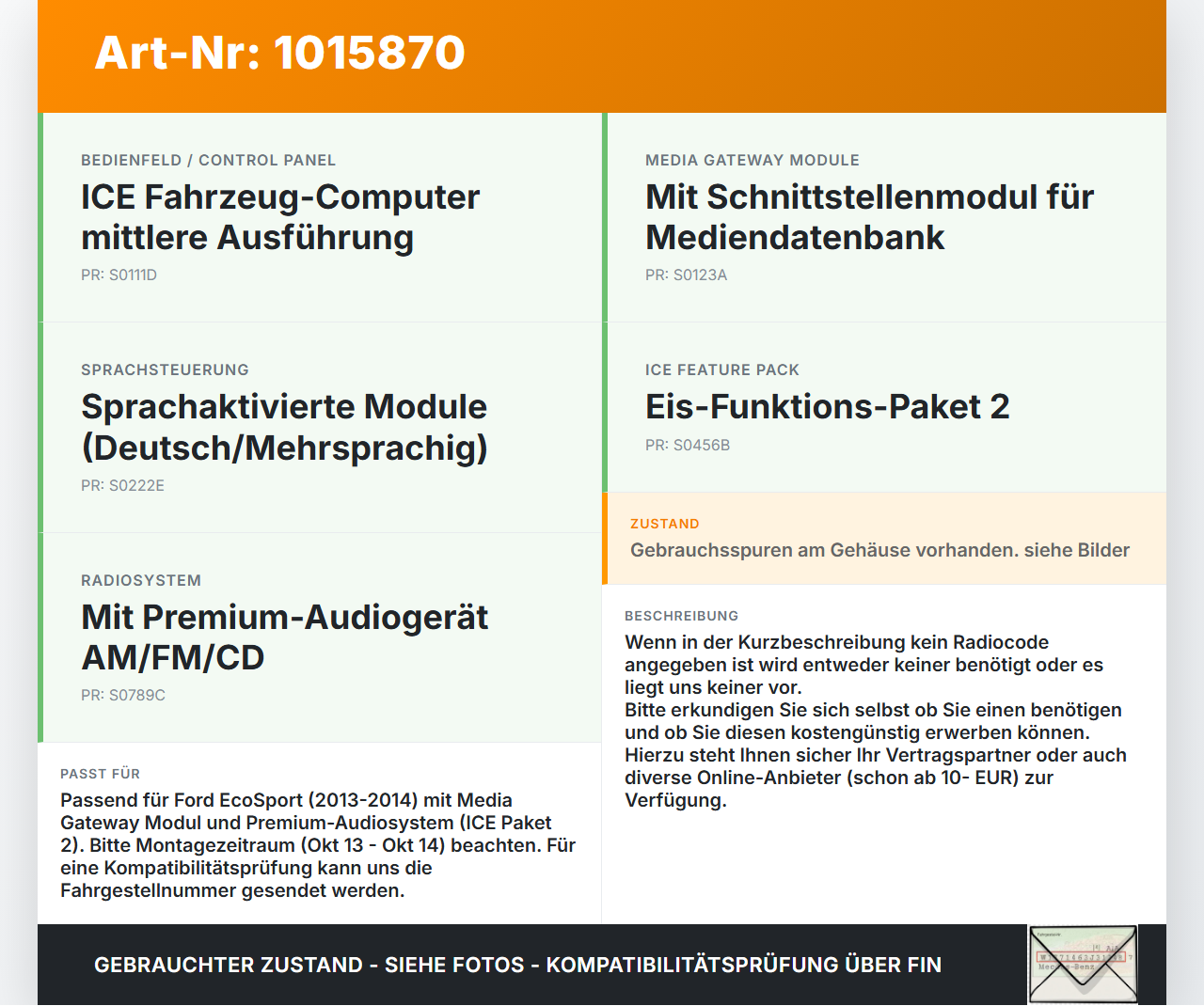 Ford EcoSport 12-22 Autoradio CD-Radio Audio Steuergerät AHU Ford EcoSport 12-22 14.10.2014 BM5T-18C815-PL... Vorschau 3