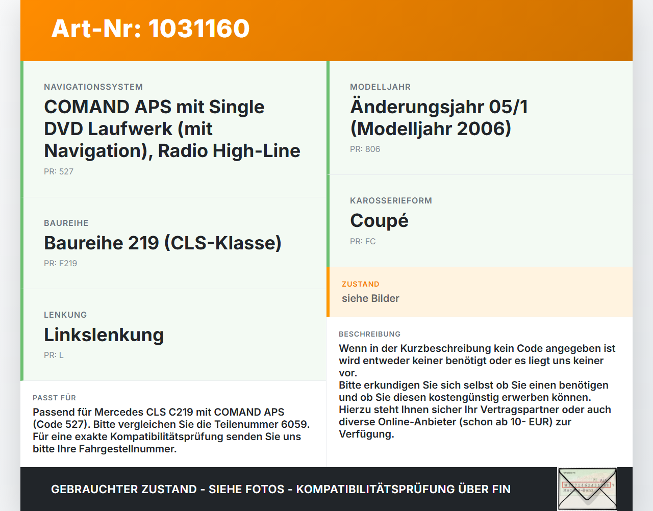Mercedes C219 CLS 350 04-08 Navigationssystem Navi Navirechner 6059 Mercedes C219 CLS 350 04-08 09.12.2005... Vorschau 3