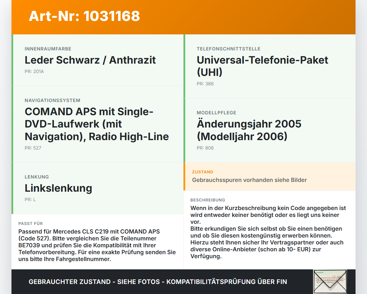 Mercedes C219 CLS 350 04-08 Navigationssystem Comand APS BE7039 Radio Navi Mercedes C219 CLS 350 04-08 09.12.2005... Vorschau 3