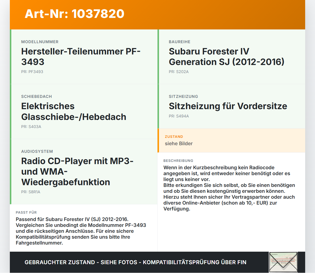 Subaru Forester IV SJ 12-16 Original Autoradio CD-Player MP3 WMA Subaru Forester IV SJ 12-16 16.02.2015 86201SG420... Vorschau 3