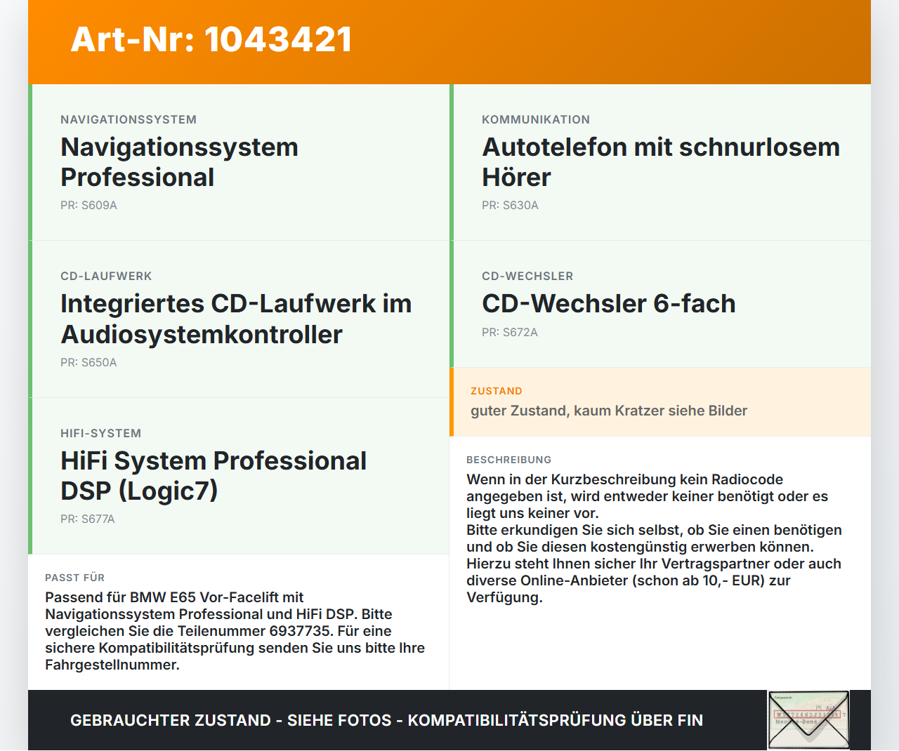 BMW E65 7er 01-05 Autoradio CD-Radio ASK Audiosystemkontroller BMW E65 7er 01-05 11.09.2003 65.12-6937735-01... Vorschau 3