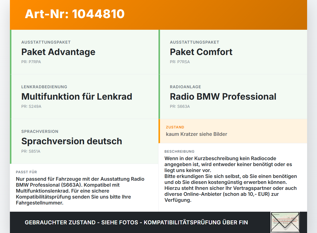 BMW E91 3er 320d 05-08 Autoradio Radio Professional CD-Radio BMW E91 3er 320d 05-08 02.02.2007 9143228 65129143228... Vorschau 3