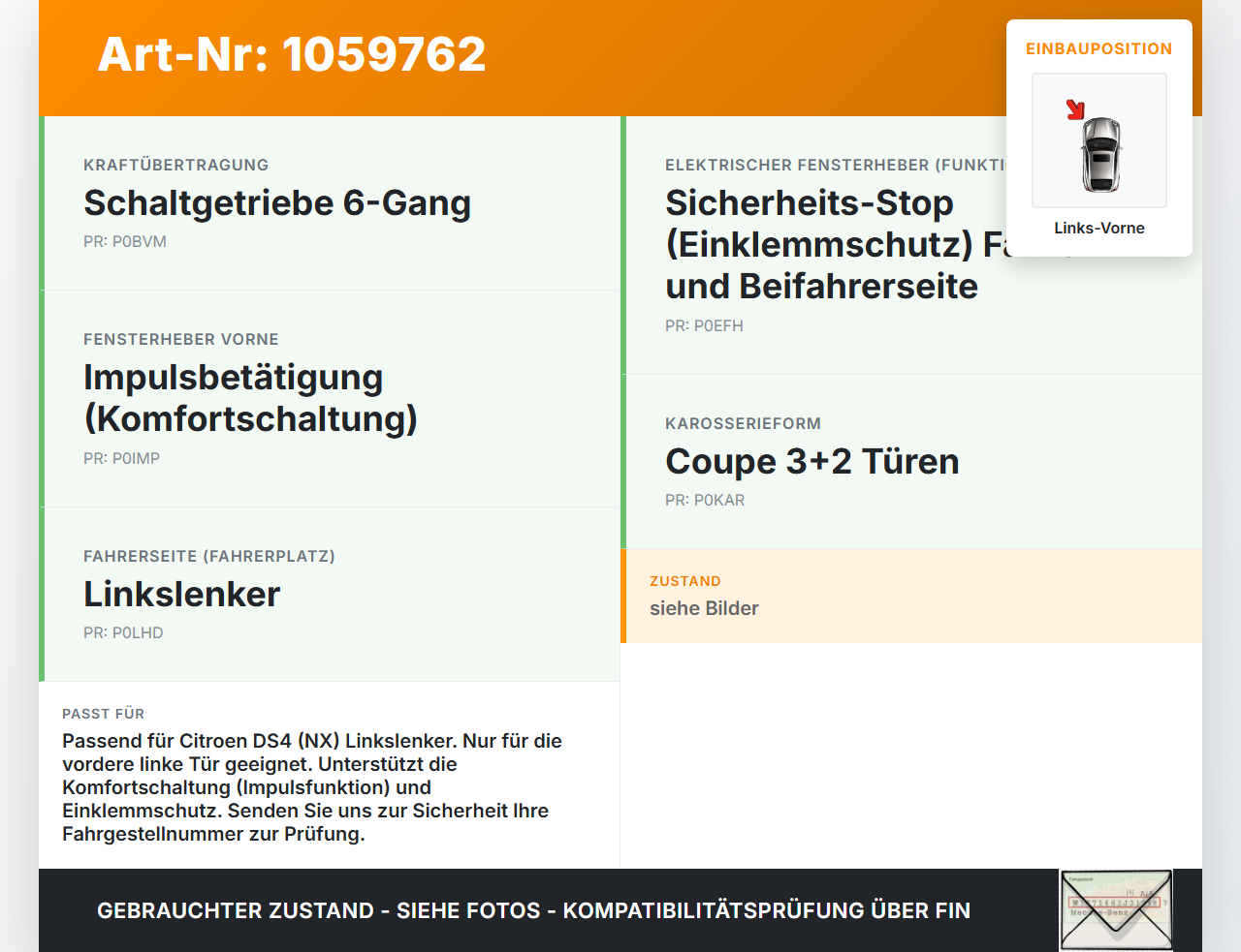 Citroen DS4 NX 11-15 Fensterhebermotor mit Fensterheber Links Vorne Citroen DS4 NX 11-15 20.05.2011 430092C0... Vorschau 3