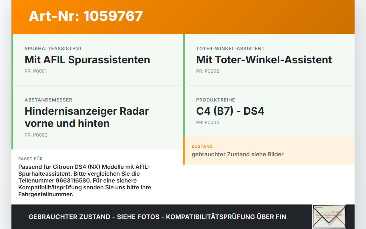 Citroen DS4 NX 11-15 Sensor AFIL Spurhalteassistent Pos.1 Citroen DS4 NX 11-15 20.05.2011 9663116580 7603.015... Vorschau 3