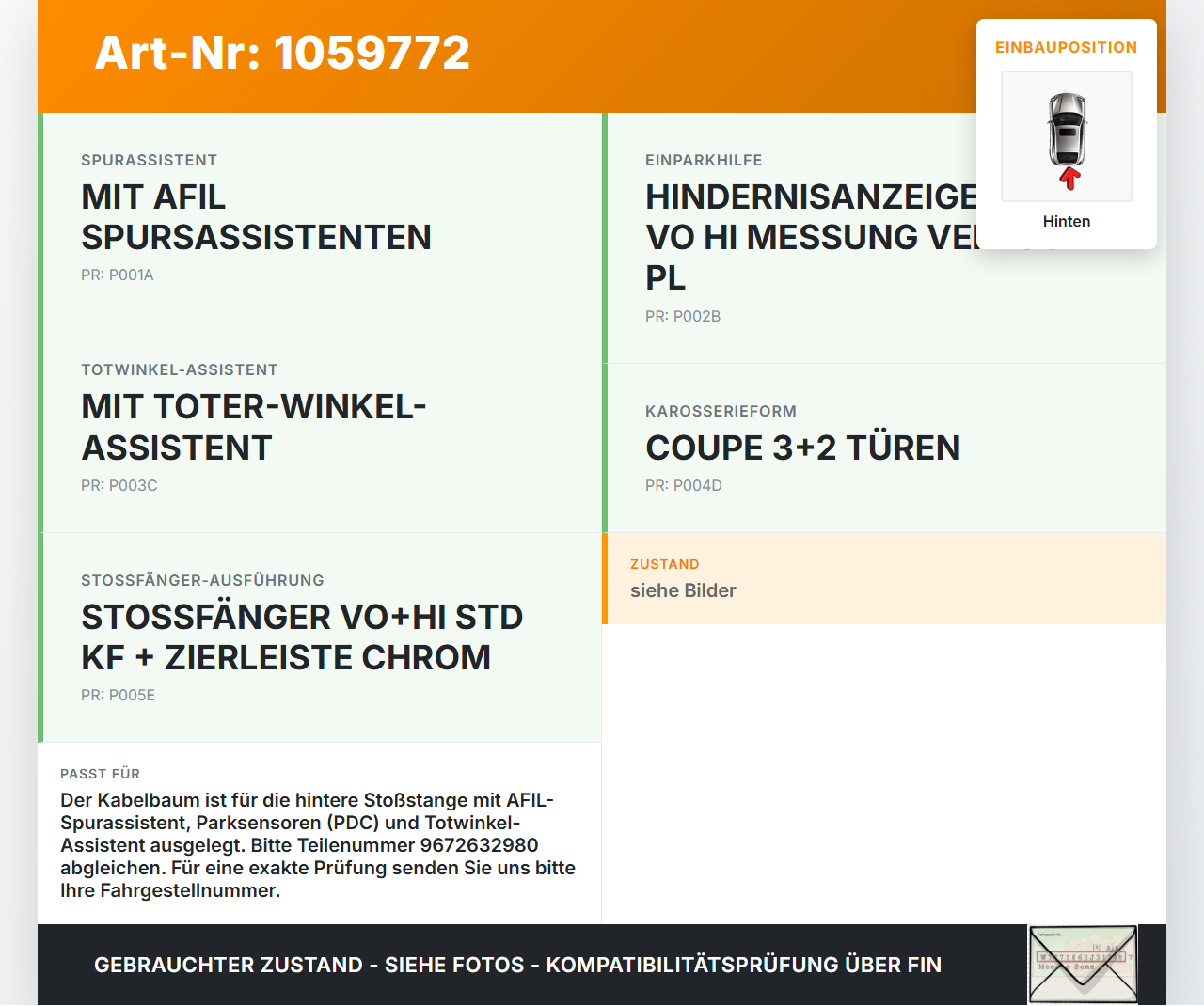 Citroen DS4 NX 11-15 Kabelbaum für Stoßstange AFIL Hinten Citroen DS4 NX 11-15 20.05.2011 9672632980 gebraucht Vorschau 3
