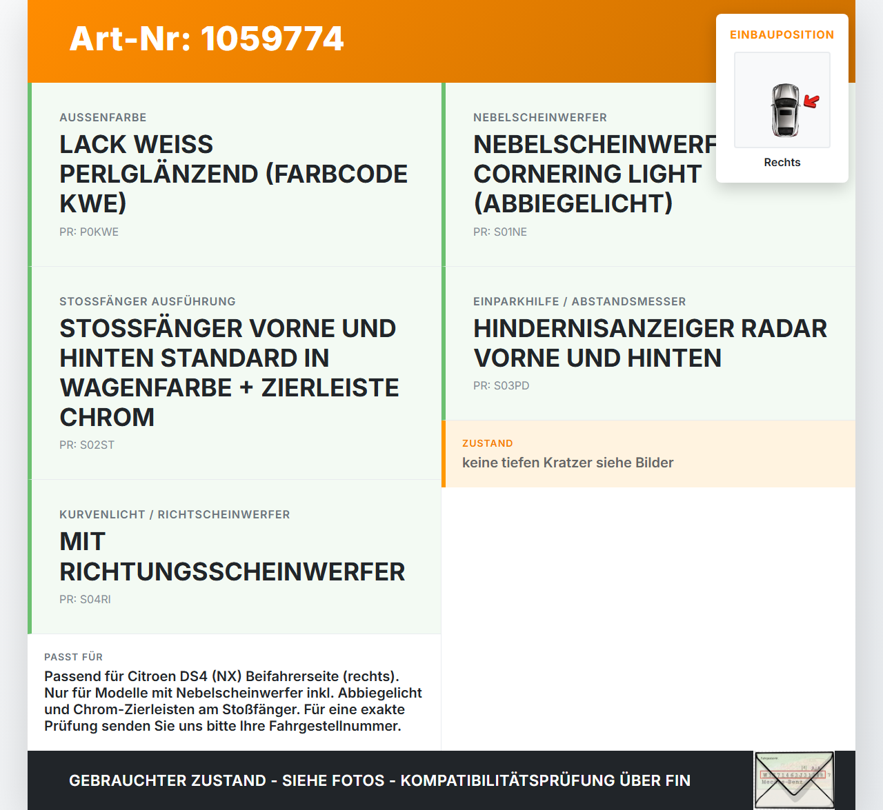 Citroen DS4 NX 11-15 Blende Nebelscheinwerfer Rechts Citroen DS4 NX 11-15 20.05.2011 9688186477 025023-6... Vorschau 3