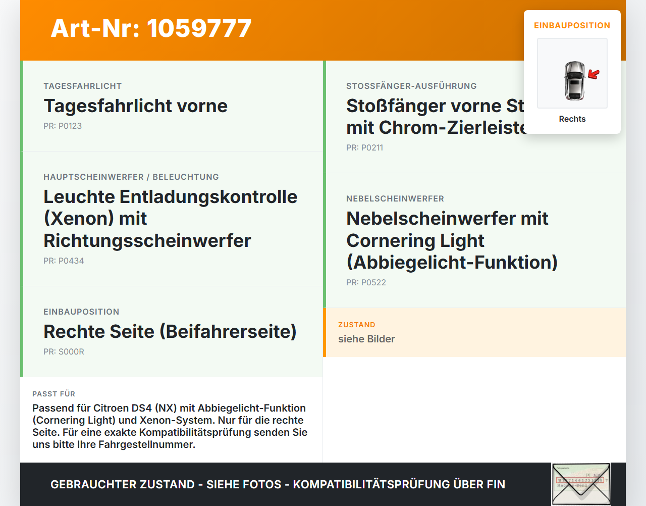 Citroen DS4 NX 11-15 Nebelscheinwerfer Rechts orig. Citroen DS4 NX 11-15 20.05.2011 89211690 gebraucht Vorschau 3