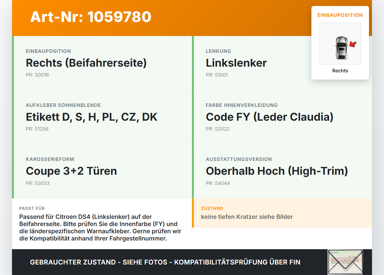 Citroen DS4 NX 11-15 Sonnenblende Rechts für Beifahrer Citroen DS4 NX 11-15 20.05.2011 B75-156059331-J gebraucht Vorschau 3