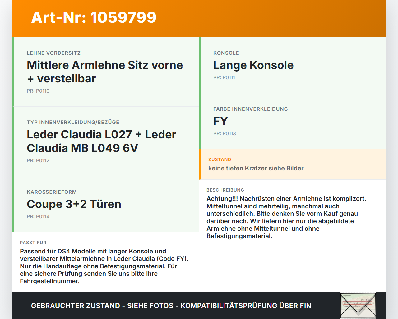 Citroen DS4 NX 11-15 Mittelarmlehne Armlehne Auflage Citroen DS4 NX 11-15 20.05.2011 gebraucht Vorschau 3
