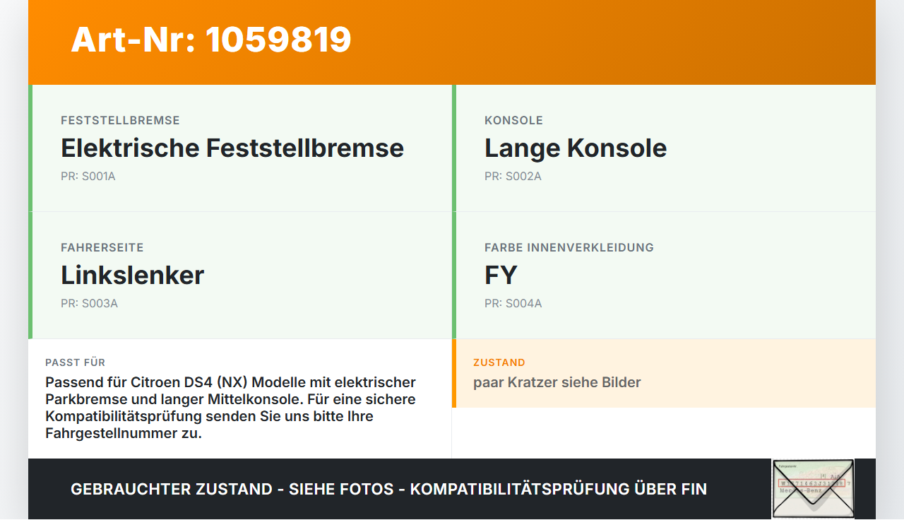 Citroen DS4 NX 11-15 Schalter Elektrische Feststellbremse Parkbremse Citroen DS4 NX 11-15 20.05.2011 96597938ZD... Vorschau 3