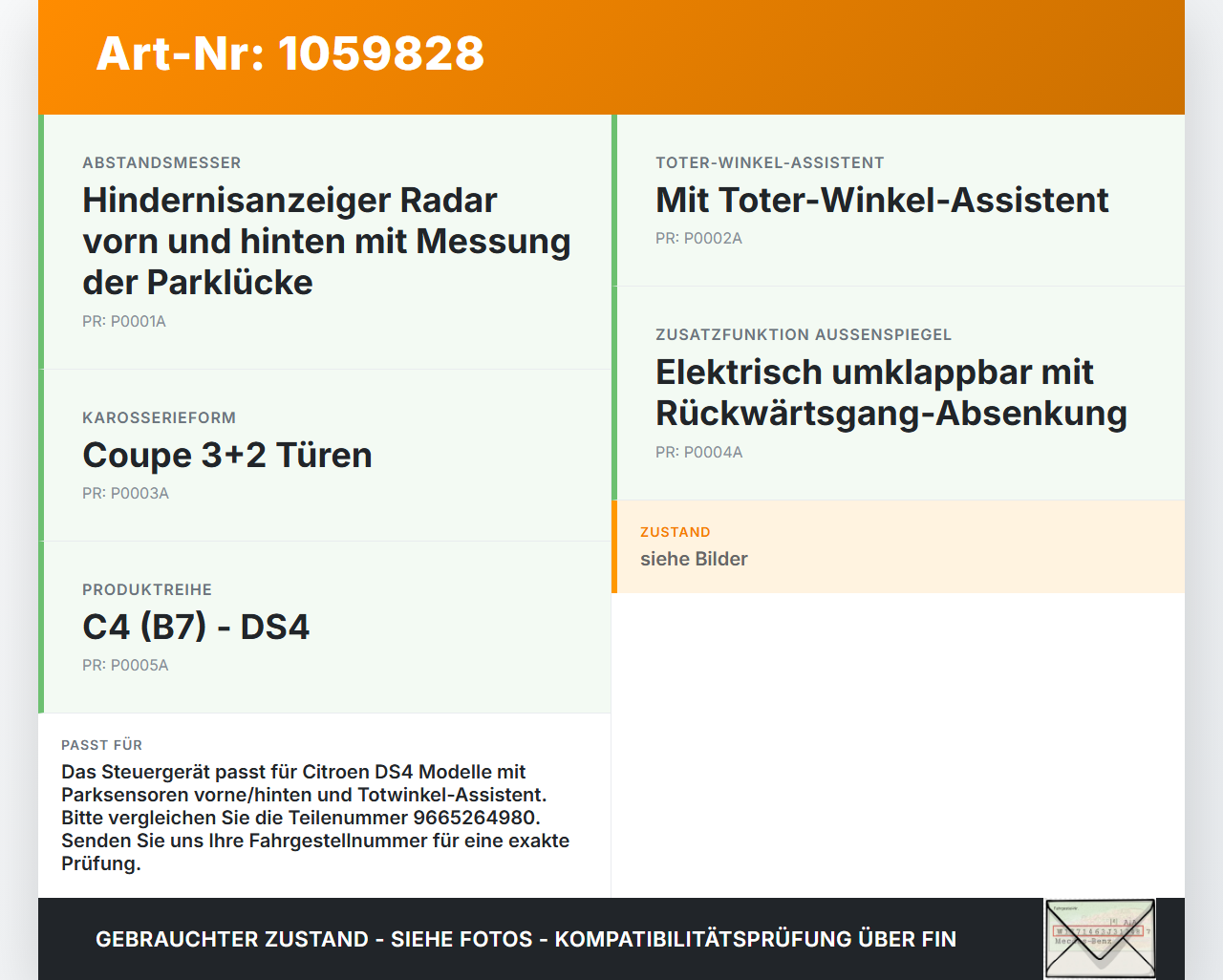 Citroen DS4 NX 11-15 Steuergerät Einparkhilfe PDC Citroen DS4 NX 11-15 20.05.2011 9665264980 0263004305 00021655... Vorschau 3