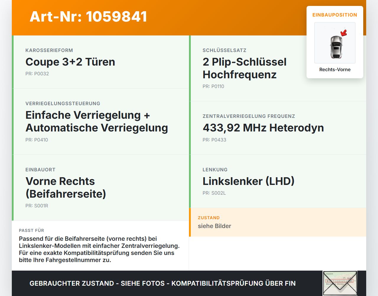 Citroen DS4 NX 11-15 Türschloss Stellmotor Rechts Vorne Citroen DS4 NX 11-15 20.05.2011 gebraucht Vorschau 3