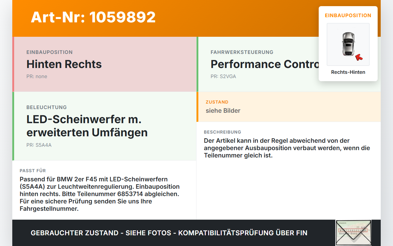 BMW 218i F45 14-18 Niveausensor Xenon LWR Sensor Neigung Hinten Rechts BMW 218i F45 14-18 17.07.2017 6853714... Vorschau 3
