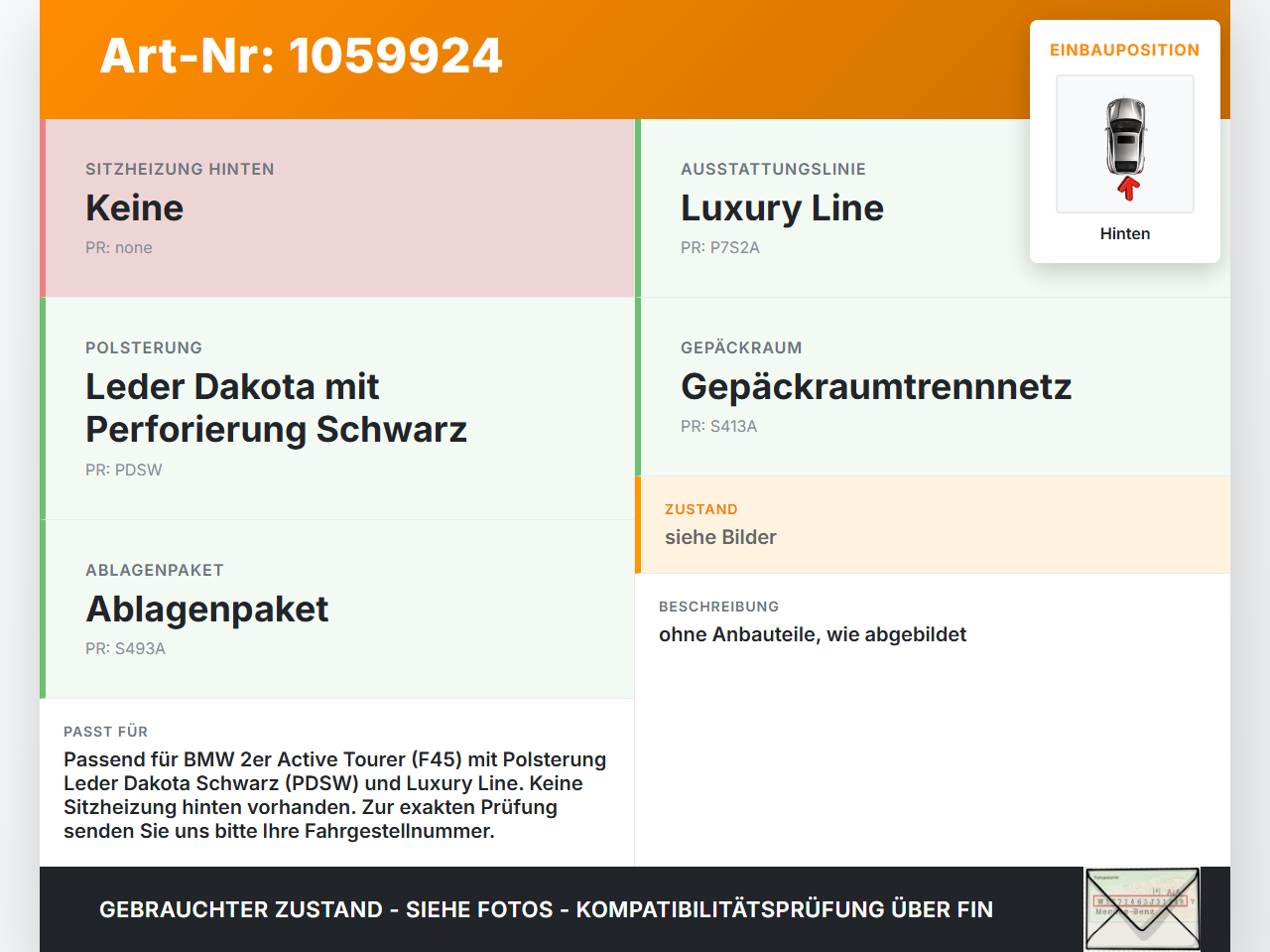 BMW 218i F45 14-18  Leder Sitz Rücksitzbank Hinten Leder BMW 218i F45 14-18 17.07.2017 gebraucht Vorschau 3