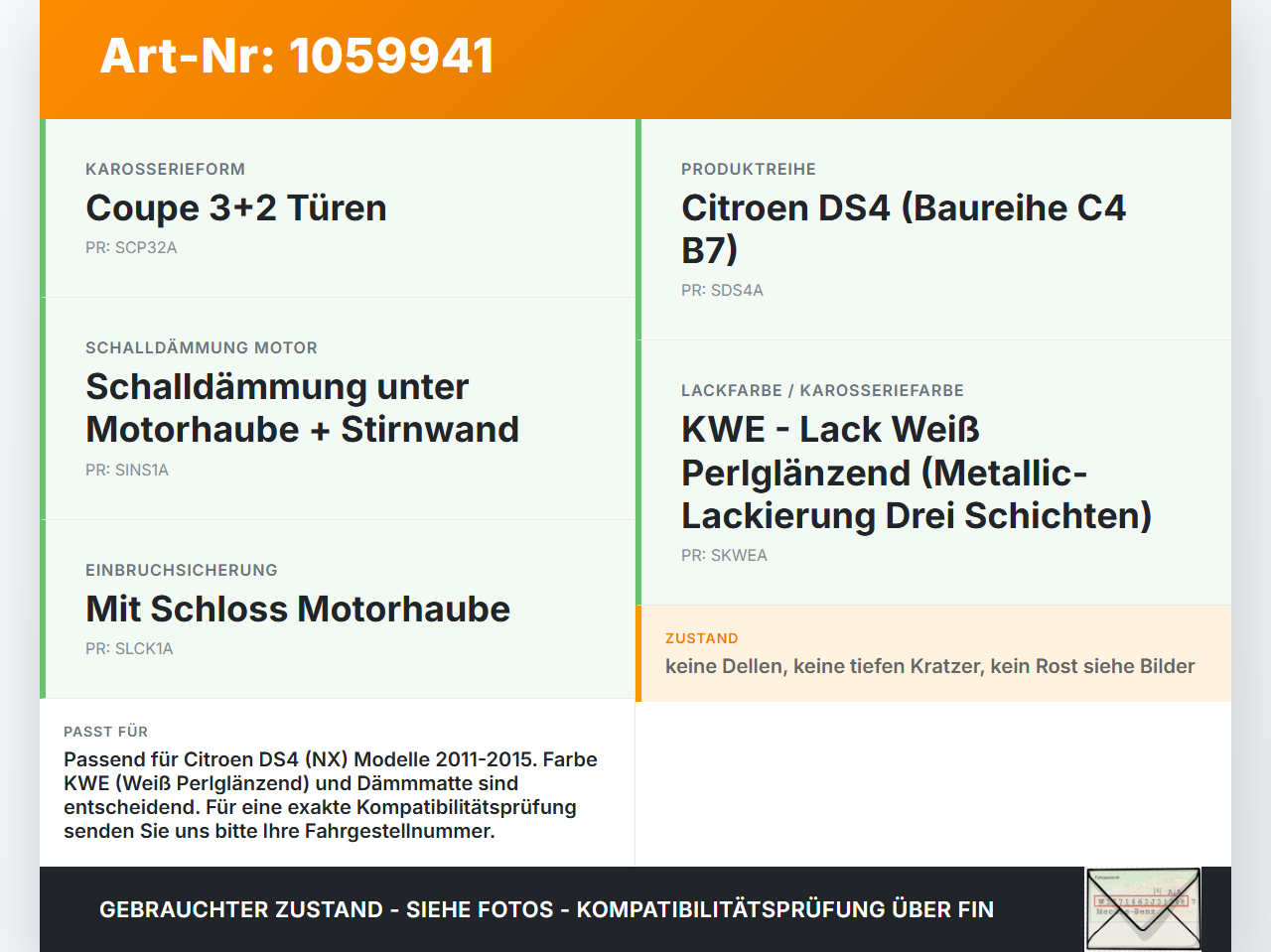 Citroen DS4 NX 11-15 Motorhaube Frontklappe KWE Citroen DS4 NX 11-15 20.05.2011 gebraucht Vorschau 3