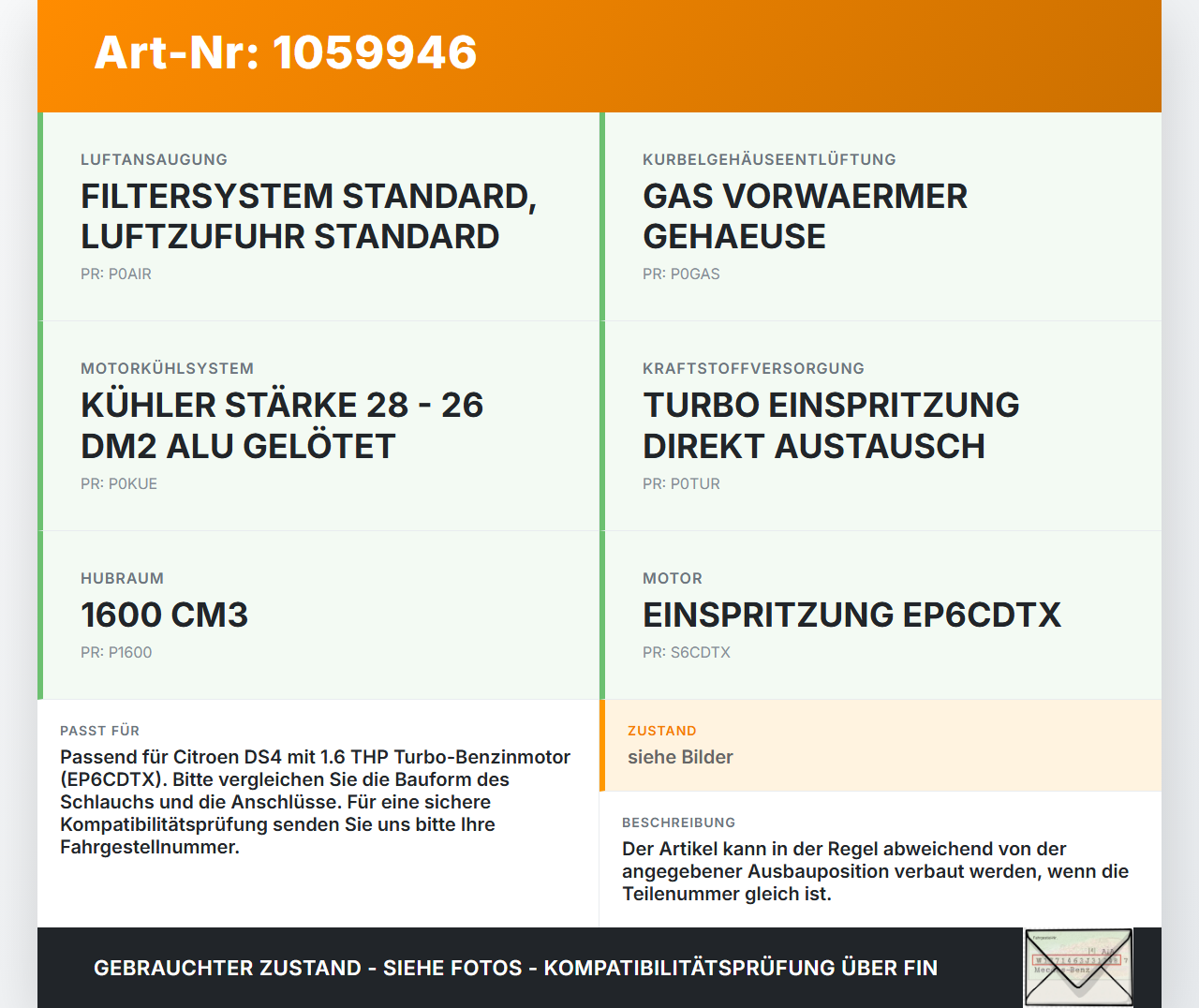 Citroen DS4 NX 11-15 1,6 115KW Ladeluftschlauch Ansaugrohr Citroen DS4 NX 11-15 20.05.2011 gebraucht Vorschau 3