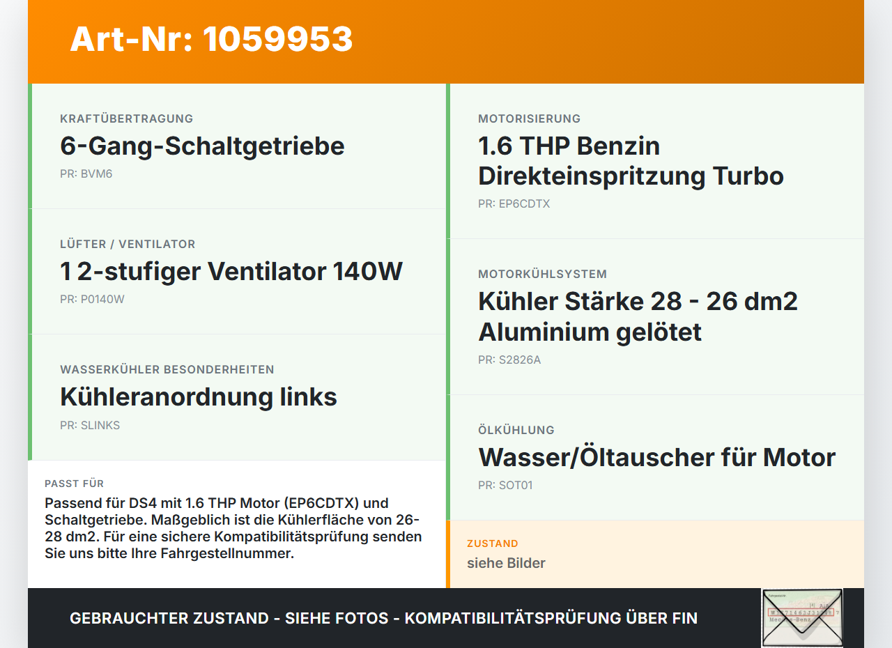 Citroen DS4 NX 11-15 1,6 115KW Wasserkühler Kühler Citroen DS4 NX 11-15 20.05.2011 8MK376910-304 99000936 gebraucht Vorschau 3