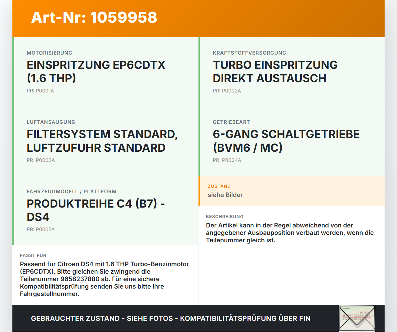 Citroen DS4 NX 11-15 1,6 115KW Ladeluftkanal Resonator Citroen DS4 NX 11-15 20.05.2011 9658237880 gebraucht Vorschau 3
