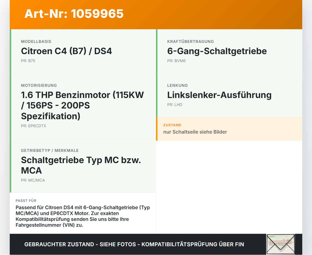 Citroen DS4 NX 11-15 1,6 115KW Schaltzug Schaltseilzug Schaltseil Citroen DS4 NX 11-15 20.05.2011 gebraucht Vorschau 3