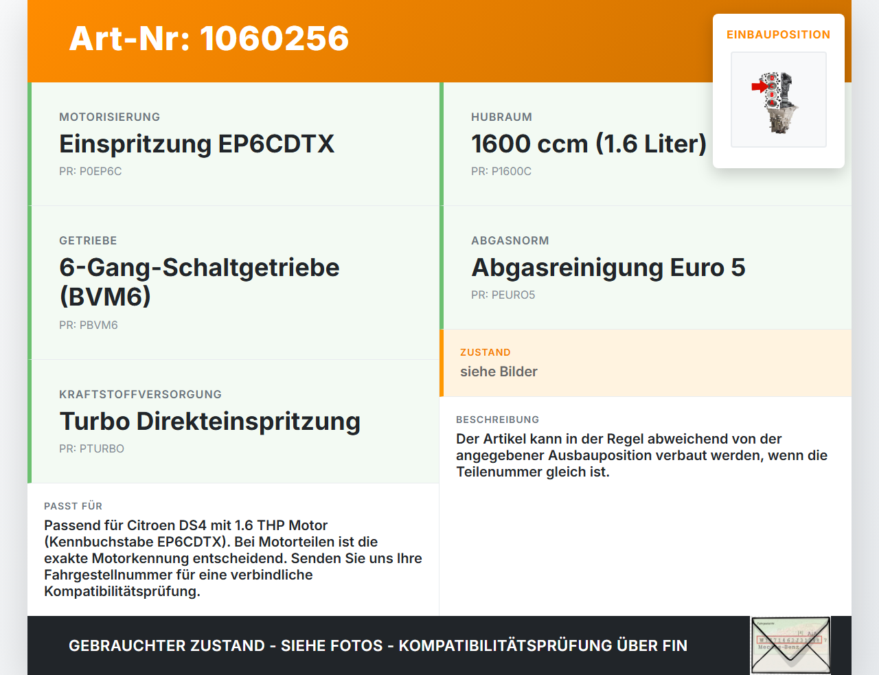 Citroen DS4 NX 11-15 1,6 115KW EP6CDTX Kolben mit Pleuel Citroen DS4 NX 11-15 20.05.2011 gebraucht Vorschau 3