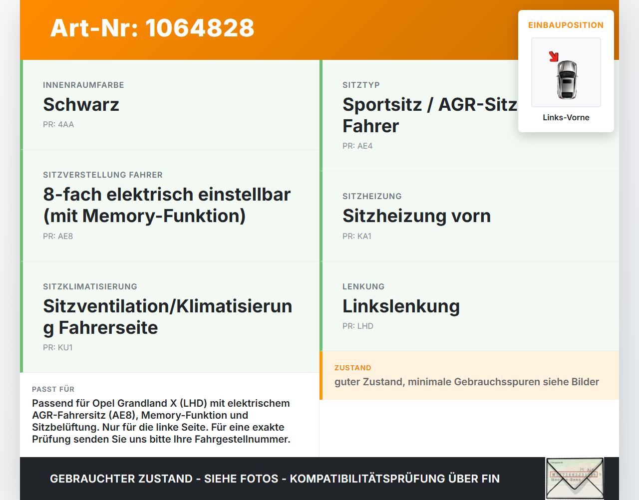 Opel Grandland I 17-21 Blende Innen Auflage Applikation Links Vorne für Fahrer Sitz Opel Grandland I 17-21... Vorschau 3