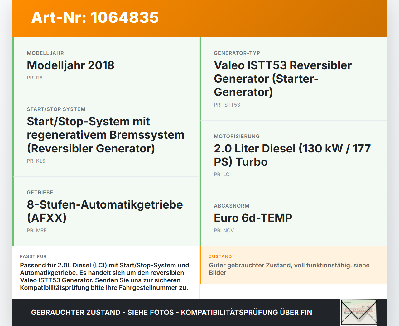 Opel Grandland I 17-21 2,0d 130KW Lichtmaschine Generator Opel Grandland I 17-21 29.03.2018 9826550280 2719953A... Vorschau 3