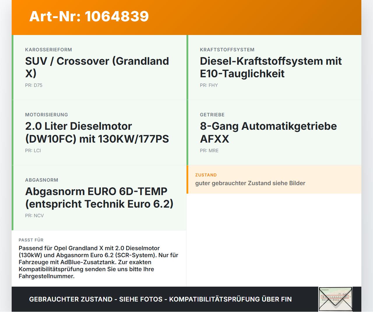 Opel Grandland I 17-21 2,0d 130KW Einfüllstutzen Tankstutzen für AdBlue Additiv Opel Grandland I 17-21 29.03.2018... Vorschau 3