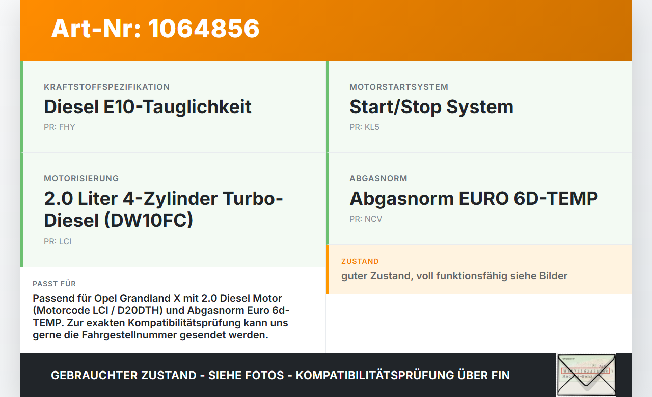 Opel Grandland I 17-21 2,0d 130KW Railsensor Drucksensor Kraftstoffdrucksensor Opel Grandland I 17-21 29.03.2018... Vorschau 3