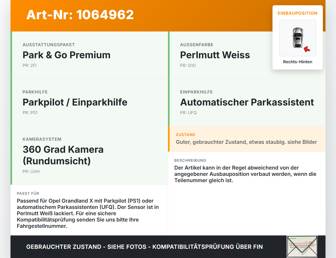 Jeep Grand Cherokee WK2 17-21 Abstands Sensor Parksensor PDC Hinten Rechts Pos.2 PXR Jeep Grand Cherokee WK2 17-21... Vorschau 3