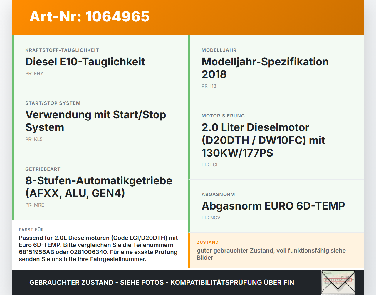 Jeep Grand Cherokee WK2 17-21 3,0d 184KW Luftmassenmesser Jeep Grand Cherokee WK2 17-21 16.09.2016 1920QV... Vorschau 3