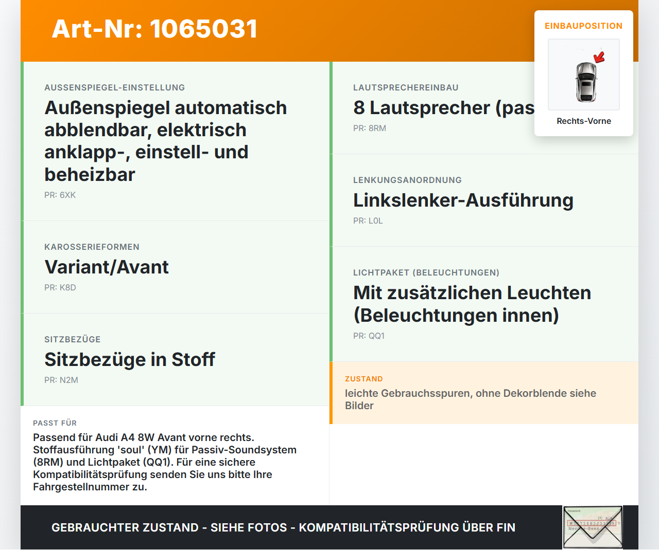 Audi A4 8W 19-24 Kombi Türverkleidung Türpappe Rechts Vorne Audi A4 8W 19-24 27.01.2020 8W0867104A 8W0867118 gebraucht Vorschau 3