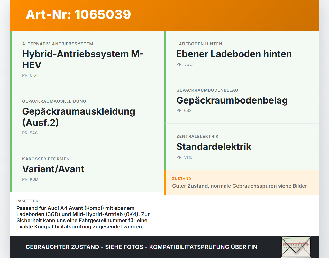 Audi A4 8W 19-24 Kombi Kofferraummatte Kofferraum Einlegeboden Audi A4 8W 19-24 27.01.2020 8W9861531 gebraucht Vorschau 3