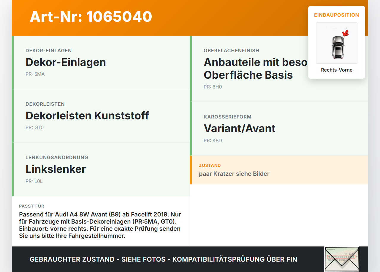 Audi A4 8W 19-24 Kombi Blende Innen Zierleiste Rechts Vorne für Türverkleidung Audi A4 8W 19-24 27.01.2020... Vorschau 3