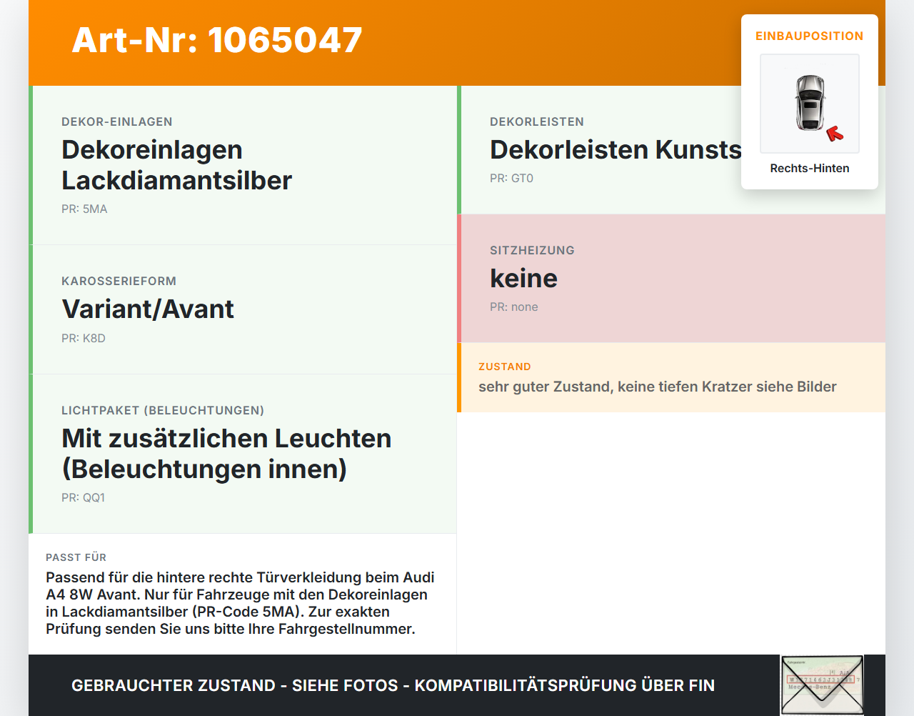 Audi A4 8W 19-24 Kombi Blende Innen Zierleiste Rechts Hinten für Türverkleidung Audi A4 8W 19-24 27.01.2020... Vorschau 3