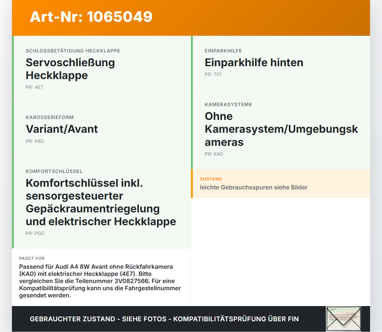 Audi A4 8W 19-24 Schalter Öffner Taster für Heckklappe Audi A4 8W 19-24 27.01.2020 3V0827566 gebraucht Vorschau 3