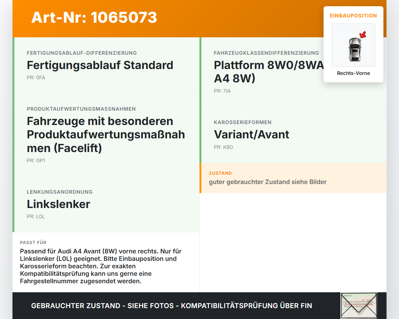 Audi A4 8W 19-24 Kombi Türfangband Türbremse Türanschlag Rechts Vorne Audi A4 8W 19-24 27.01.2020 8W0837249... Vorschau 3
