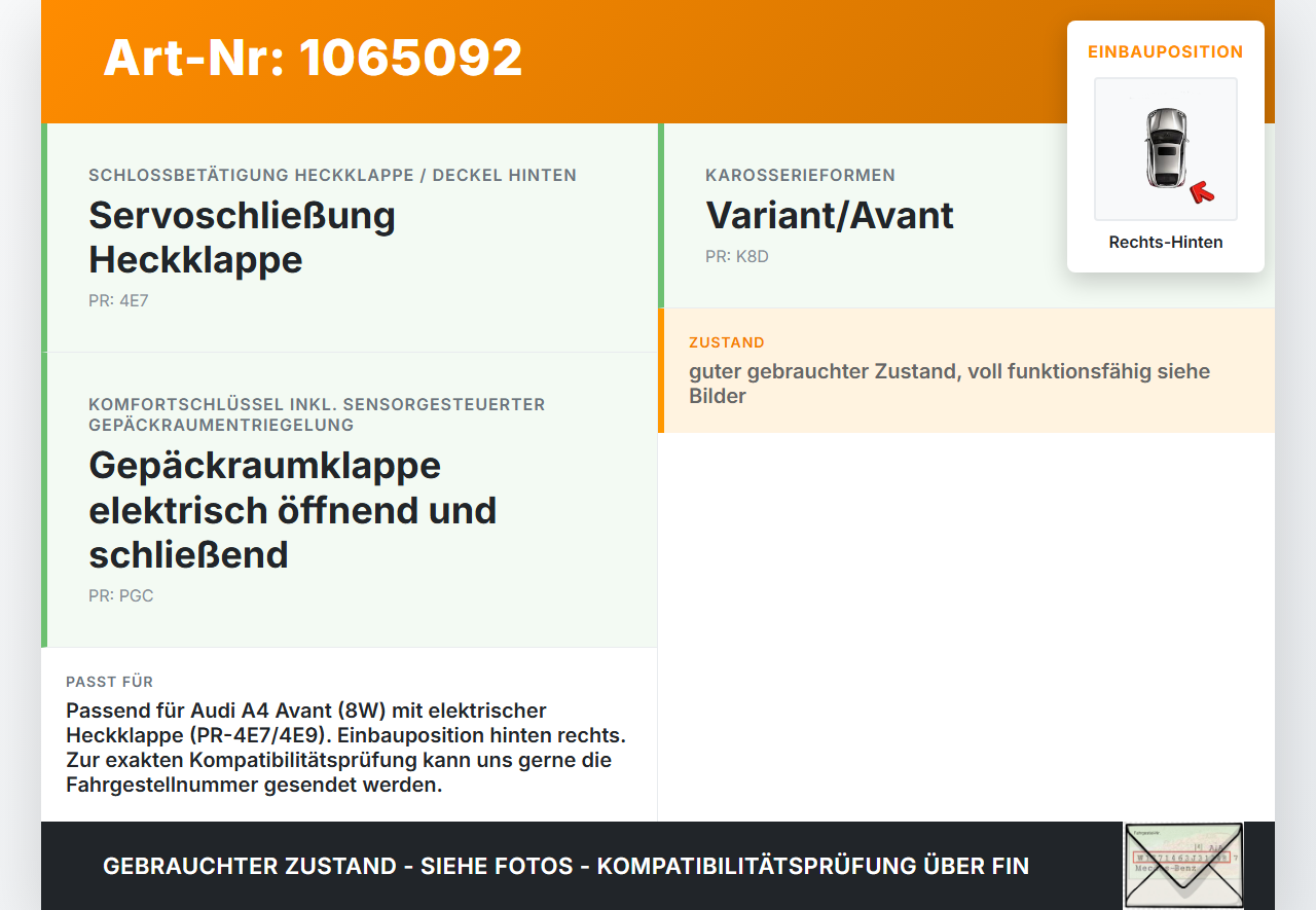 Audi A4 8W 19-24 Stellmotor Actuator für Elektr. Heckklappe Rechts Hinten Audi A4 8W 19-24 27.01.2020 8W9827852D... Vorschau 3