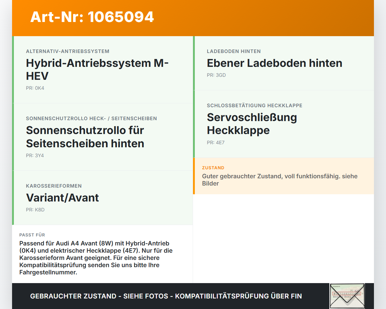 Audi A4 8W 19-24 Kombi Stellmotor Antrieb für Sonnenschutzrollo Audi A4 8W 19-24 27.01.2020 8W9863560 gebraucht Vorschau 3