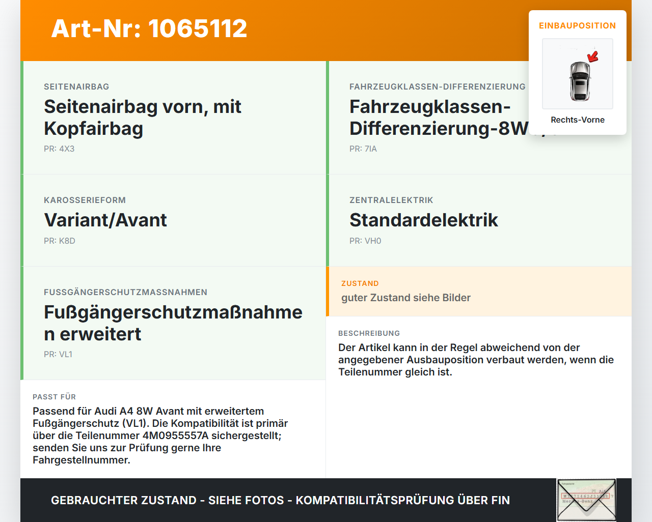 Audi A4 8W 19-24 Sensor für Airbag Crashsensor Airbagsensor Rechts Vorne Audi A4 8W 19-24 27.01.2020 4M0955557A... Vorschau 3