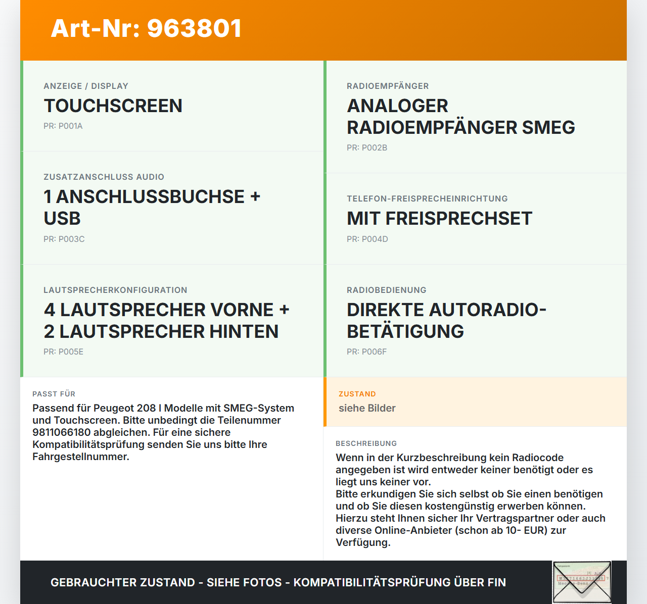 Peugeot 208 I 12-15 Autoradio Peugeot 208 I 12-15 02.07.2014 9811066180 503551224008 gebraucht Vorschau 3
