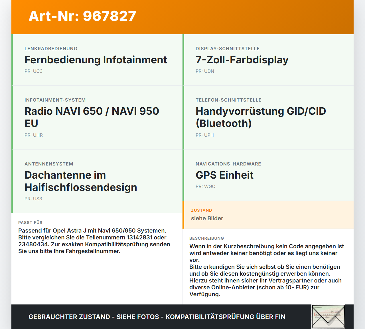 Opel Astra J 12-15 Navigationssystem Navi Opel Astra J 12-15 09.12.2014 23480434 13142831 gebraucht Vorschau 3