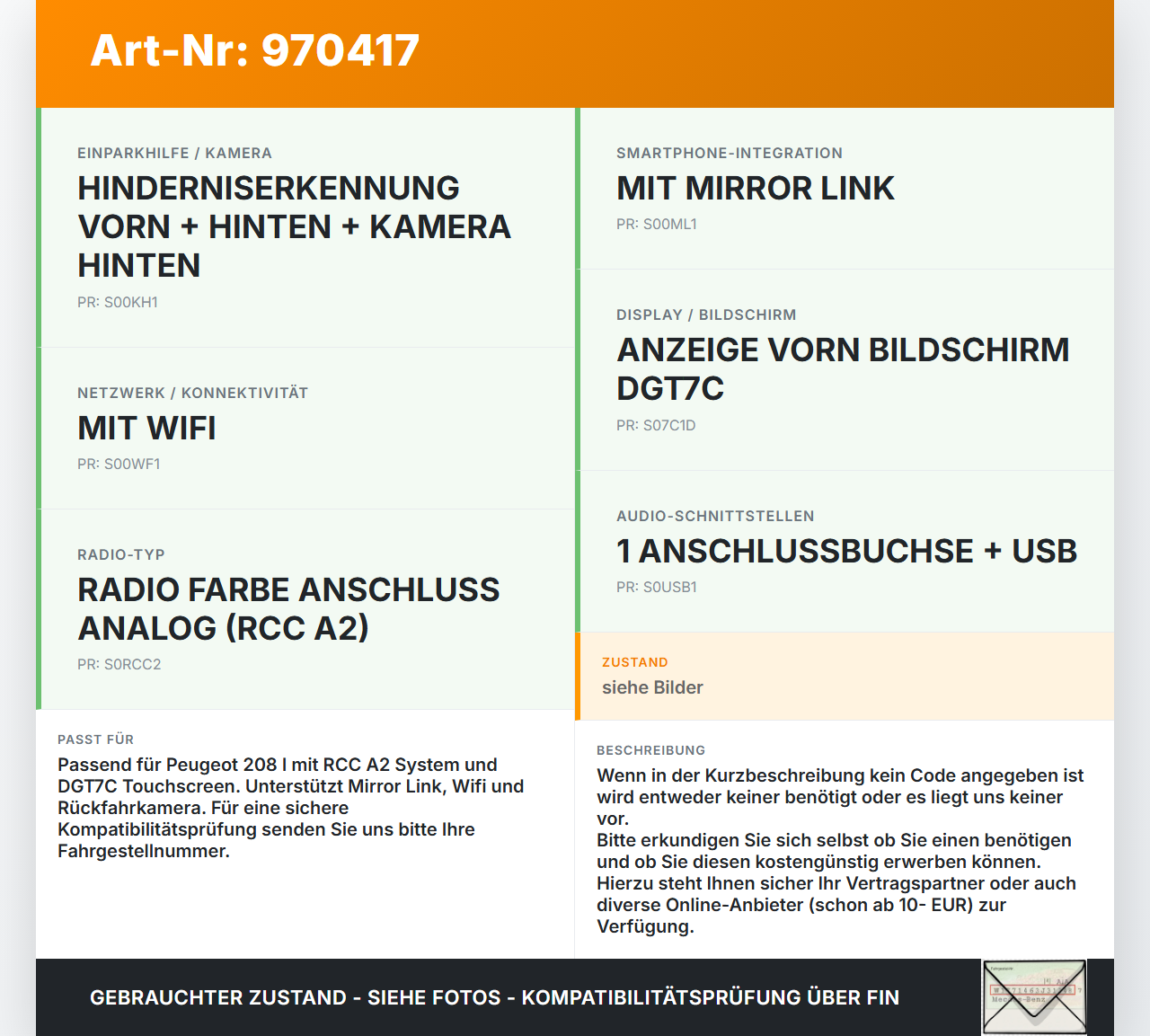 Peugeot 208 I 15-19 Navigationssystem Navi Radio RCC A2 Peugeot 208 I 15-19 27.09.2017 9822730180 7503900135 gebraucht Vorschau 3
