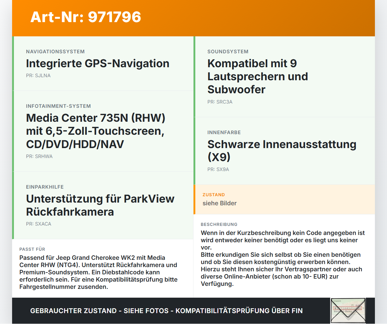 Jeep Grand Cherokee WK2 10-13 Navigationssystem Navi 1.908 NTG4 RHW Sup:36670 Jeep Grand Cherokee WK2 10-13... Vorschau 3