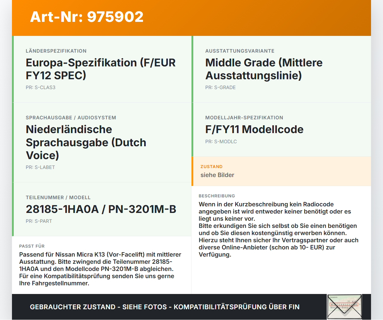 Nissan Micra IV K13 10-13 Autoradio CD-Radio PN-3201M-B Nissan Micra IV K13 10-13 01.08.2012 281851HA0A 28185-1HA0A... Vorschau 3