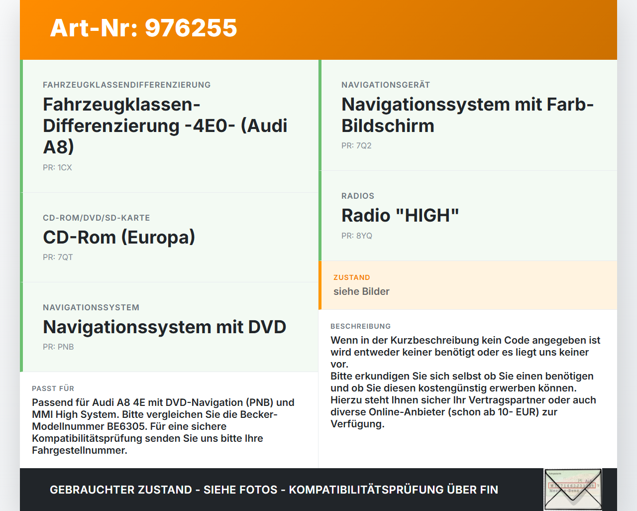 Audi A8 D3 4E qu 02-05 Becker Navigationssystem DVD Rechner Navi BE6305 Navigation Laufwerk Audi A8 D3 4E qu 02-05... Vorschau 3
