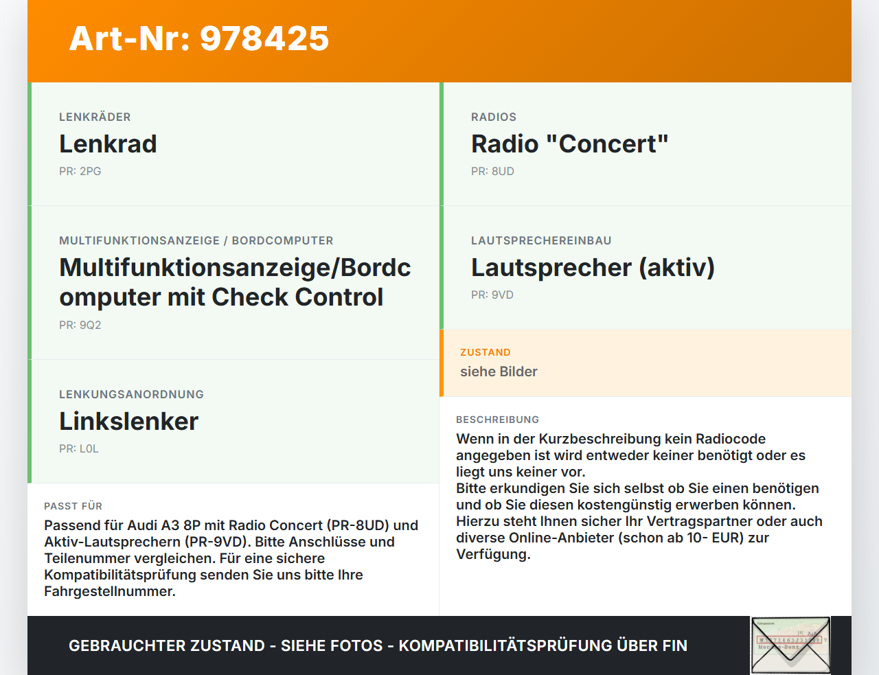 Audi A3 8P 09-12 Autoradio CD-Radio MP3 Audi A3 8P 09-12 13.03.2009 1K0035156A gebraucht Vorschau 3