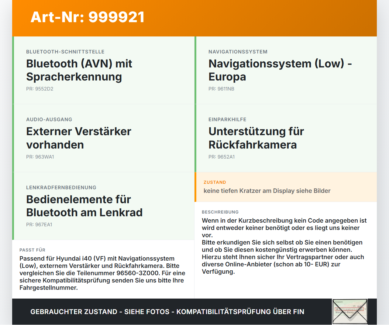 Hyundai I40 VF 12-19 Navigationssystem Navi Radio Bluetooth QD Hyundai I40 VF 12-19 09.07.2014 96560-3Z000... Vorschau 3
