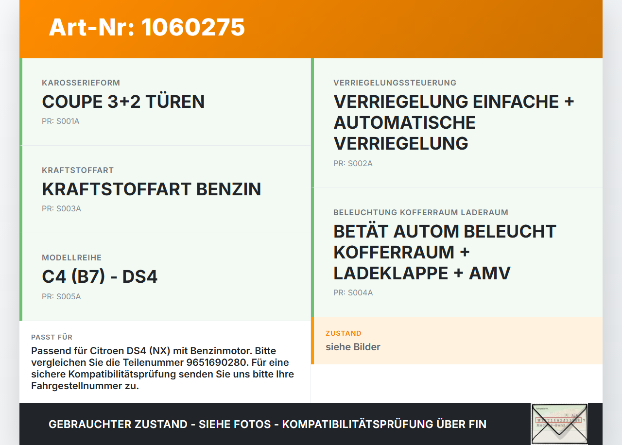 Citroen DS4 NX 11-15 Stellmotor Tankklappe Citroen DS4 NX 11-15 20.05.2011 9651690280 gebraucht Vorschau 3